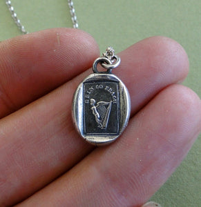 Erin go bragh, Ireland Forever, Angel with a harp for wings....... wax seal stamp jewelry, Sterling silver, shamrock