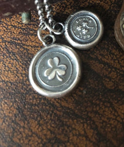 Lucky Irish shamrock, sterling silver antique wax seal pendant