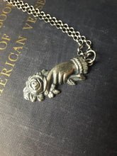 Load image into Gallery viewer, Sweetheart, mourning hand, sterling memento mori pendant. Beautiful Victorian sterling Rose Pendant