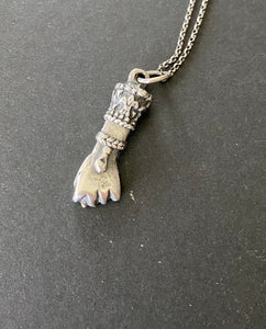Victorian sterling silver figa hand.  Good luck charm amulet.