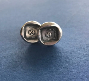 Mortality cufflinks, skull, &#39;as you are so once was I&#39; sterling silver cufflinks. swalk, antique wax letter seal impression