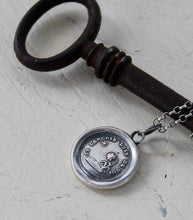 Load image into Gallery viewer, Long distance love, I miss you.....  Without you I languish.  Antique wax letter seal necklace. Sterling amulet,