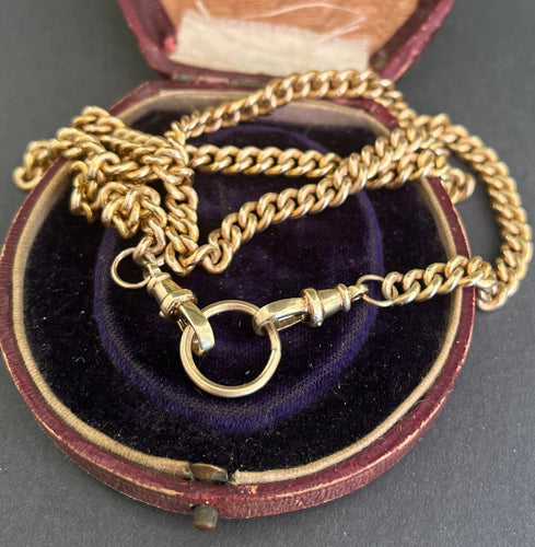 9 carat solid yellow gold Victorian inspired, Albert clasp chain.  18" 33 grams gold.