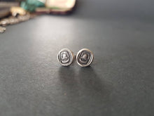 Load image into Gallery viewer, Tiny Sterling Silver, antique Wax seal earrings. beehive  earrings, emblem of industry and diligence.