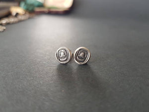 Tiny Sterling Silver, antique Wax seal earrings. beehive  earrings, emblem of industry and diligence.