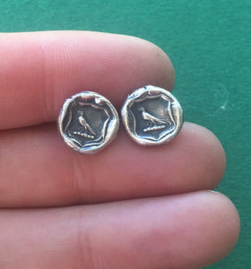 Knowledge earrings. raven wax seal jewelry, sterling silver, amulet studs