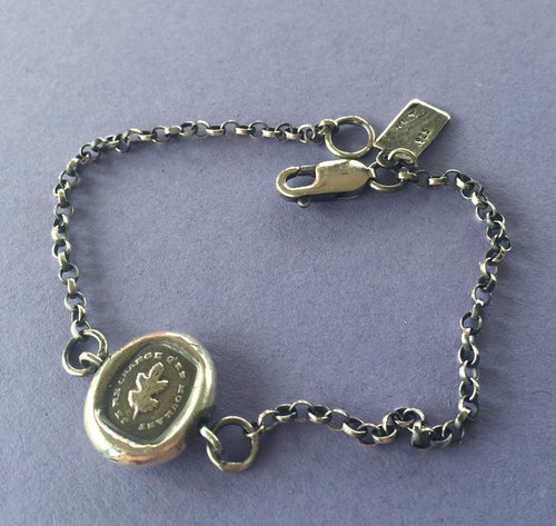Oak leaf Bracelet, I remain steadfast.....  Sterling silver,  antique wax letter seal chain bracelet.