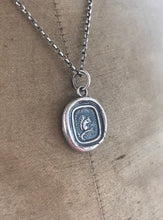 Load image into Gallery viewer, Squirrel antique wax letter seal necklacr.  Sterling silver, 'frange et inspice' 'break and behold'.