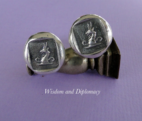 Wisdom and diplomacy Cufflinks. Goat or Ibex, antique wax seal impression, sterling silver cufflinks