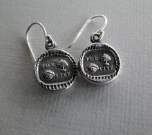 Load image into Gallery viewer, For you I live Earrings. antique wax seal dangle earrings.  Sterling Silver, love  token Earrings.