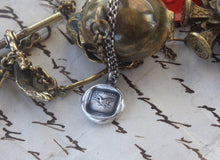 Load image into Gallery viewer, Eagle pendant, fearless eagle soaring. Antique wax seal pendant. Sterling without fear motto. brave like an eagle