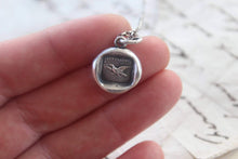 Load image into Gallery viewer, Eagle pendant, fearless eagle soaring. Antique wax seal pendant. Sterling without fear motto. brave like an eagle