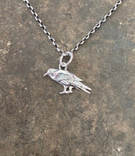 Load image into Gallery viewer, Itsy bitsy tiny raven.  Tiny crow add on to enhance your amulets. Sterling silver bird charm.