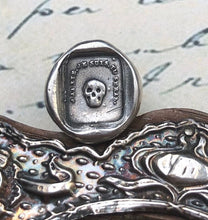 Load image into Gallery viewer, skull tie tack - sterling skull wax seal pin - &#39;as you are so once was I&#39;. memento mori.  antique wax letter seal.