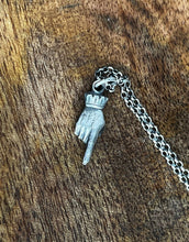 Load image into Gallery viewer, Adorable and quirky Victorian hand necklace in sterling silver.