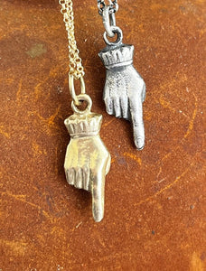 Adorable and quirky Victorian hand necklace in sterling silver.