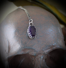 Load image into Gallery viewer, Amethyst Coffin, Sterling silver handmade pedant.  Memento Mori, remember you must die.