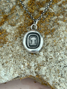 harvesting your dreams, Antique wax seal impression, pendant and chain 100% sterling silver.