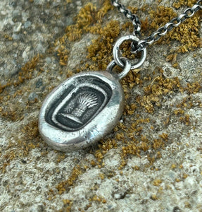 harvesting your dreams, Antique wax seal impression, pendant and chain 100% sterling silver.