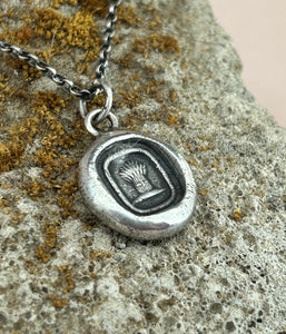 harvesting your dreams, Antique wax seal impression, pendant and chain 100% sterling silver.