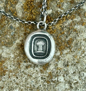 harvesting your dreams, Antique wax seal impression, pendant and chain 100% sterling silver.