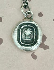 harvesting your dreams, Antique wax seal impression, pendant and chain 100% sterling silver.