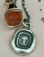 Load image into Gallery viewer, harvesting your dreams, Antique wax seal impression, pendant and chain 100% sterling silver.