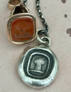 harvesting your dreams, Antique wax seal impression, pendant and chain 100% sterling silver.