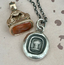 Load image into Gallery viewer, harvesting your dreams, Antique wax seal impression, pendant and chain 100% sterling silver.