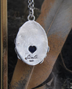 Blue Kyanite Skull, sterling silver handmade pendant and chain