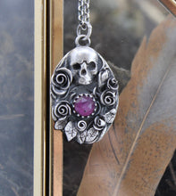 Load image into Gallery viewer, Ruby Skull and flower pendant.