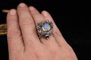 Opal, gold, silver poison locket ring.  handmade sterling silver size 7...