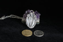 Load image into Gallery viewer, Sterling Skeleton pendant with clear Himalayan quartz.