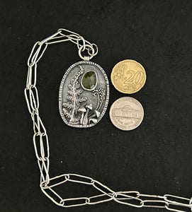 Vesuvianite and fern pendant with handmade paper clip chain.