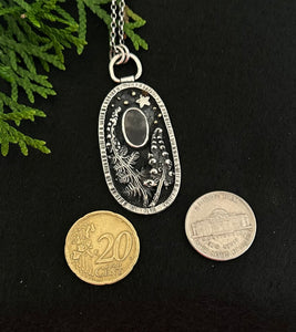 Dendritic agate, sterling silver fern pendant & chain