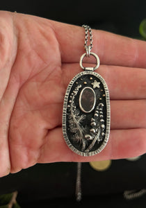 Dendritic agate, sterling silver fern pendant & chain