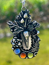 Load image into Gallery viewer, Crow skull, vesuvianite, kyanite and ruby pendant With extendable chain