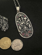Load image into Gallery viewer, Sterling silver, pink Tourmaline and ruby, Mushroom pendant pendant.