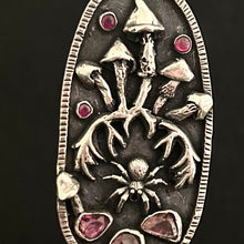 Load image into Gallery viewer, Sterling silver, pink Tourmaline and ruby, Mushroom pendant pendant.