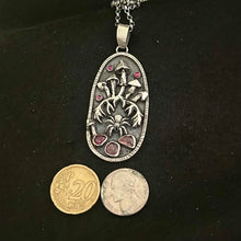 Load image into Gallery viewer, Sterling silver, pink Tourmaline and ruby, Mushroom pendant pendant.