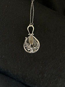 Dendritic agate pedant and chain. Sterling silver with 9k gold accents.