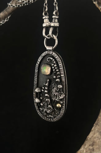 Ethiopian opal, sterling silver pendant and chain