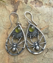 Load image into Gallery viewer, Sterling silver spider earrings.  Amethyst  Handmade oxidised earrings. (Copy)