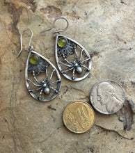 Load image into Gallery viewer, Sterling silver spider earrings.  Amethyst  Handmade oxidised earrings. (Copy)