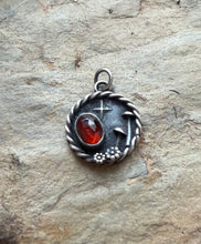 Load image into Gallery viewer, Sterling silver, hessonite garnet and mushroom pendant.