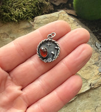 Load image into Gallery viewer, Sterling silver, hessonite garnet and mushroom pendant.
