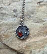 Load image into Gallery viewer, Sterling silver, hessonite garnet and mushroom pendant.