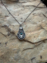 Load image into Gallery viewer, sterling silver potion bottle with cat skull, flowers and a Peruvian opal.