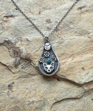 Load image into Gallery viewer, sterling silver potion bottle with cat skull, flowers and a Peruvian opal.
