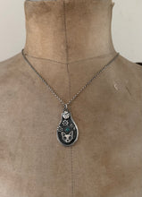 Load image into Gallery viewer, sterling silver potion bottle with cat skull, flowers and a Peruvian opal.
